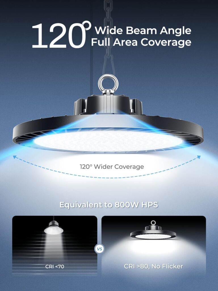 ELEKICO 300W UFO Led High Bay Light| 5000K 45000LM High Bay Led Shop Lights with 5ft Cable Hanging Hook Safe Rope| Shop Light & Garage Lighting Lights