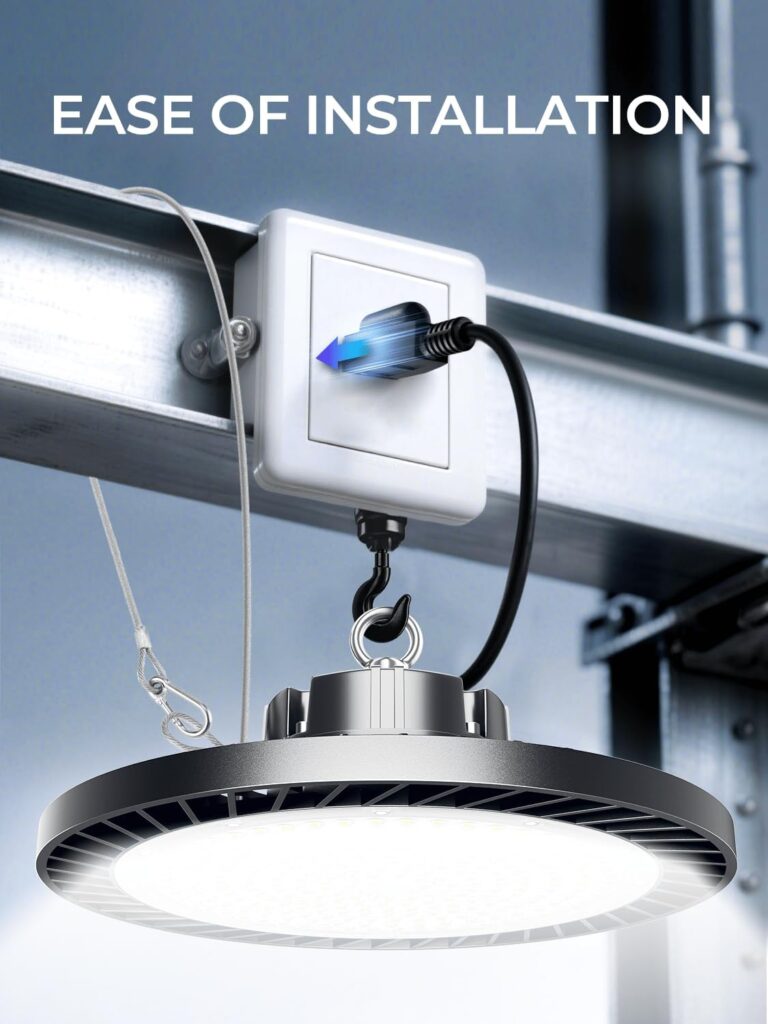 ELEKICO 300W UFO Led High Bay Light| 5000K 45000LM High Bay Led Shop Lights with 5ft Cable Hanging Hook Safe Rope| Shop Light & Garage Lighting Lights
