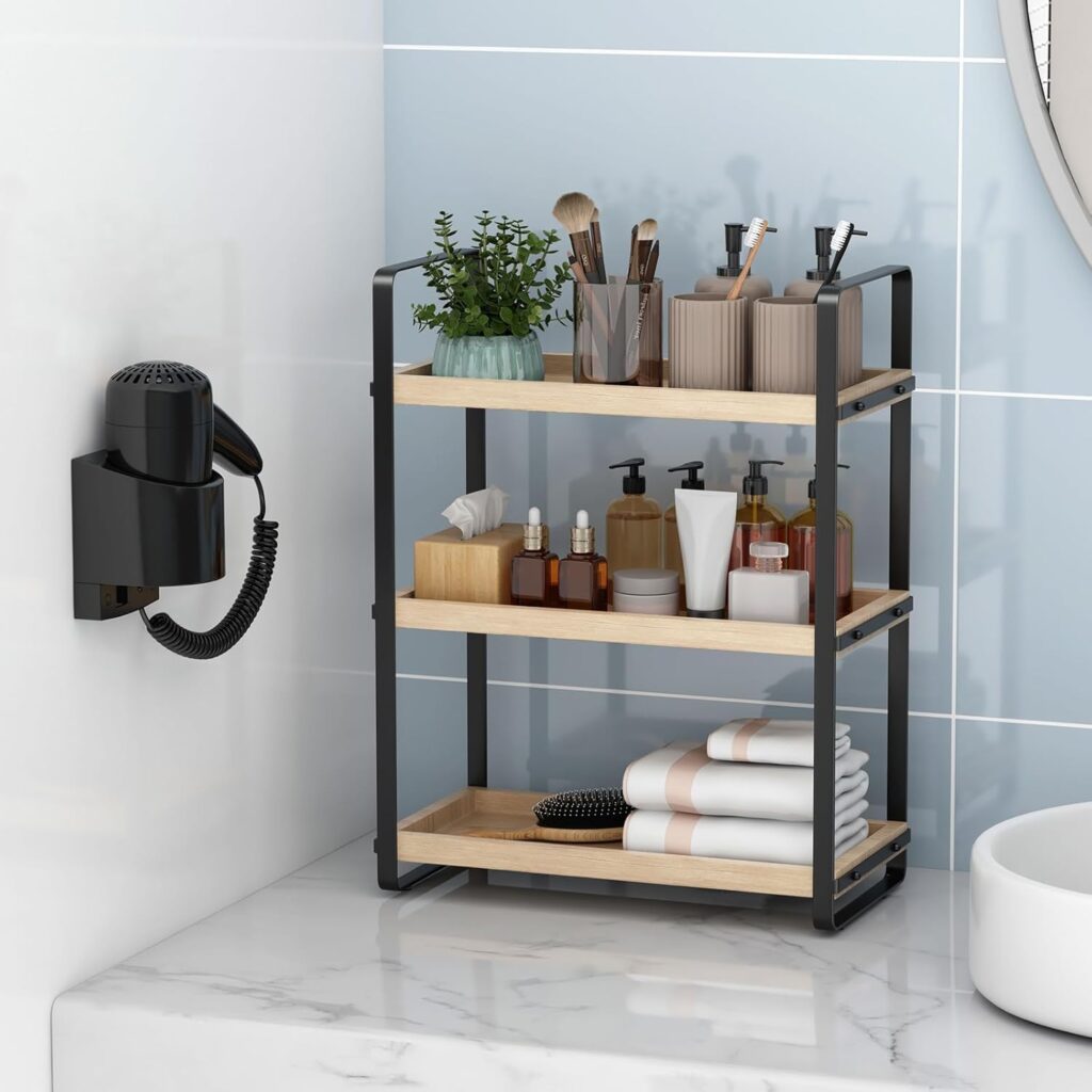 HNRLOY Bathroom Counter Organizer,Bathroom Countertop Organizer,Counter Shelf,Countertop Storage,Organization and Storage,Makeup Shelf,Sink Caddy(Burlywood