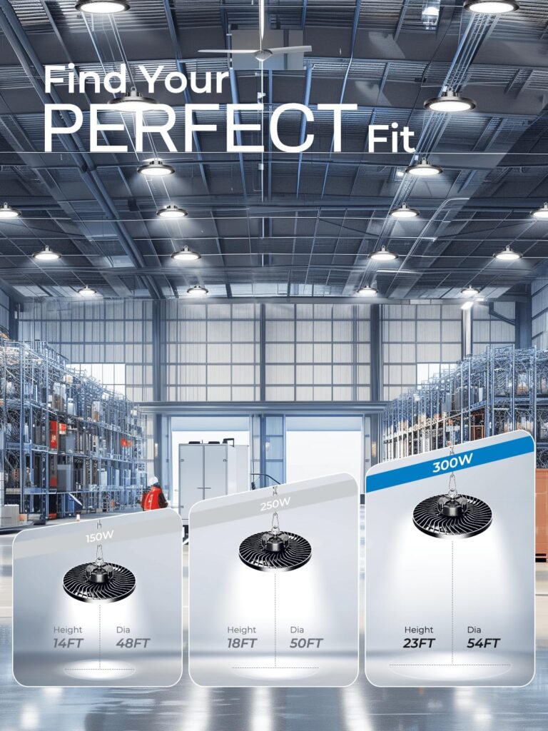 ELEKICO 300W UFO Led High Bay Light| 5000K 45000LM High Bay Led Shop Lights with 5ft Cable Hanging Hook Safe Rope| Shop Light & Garage Lighting Lights