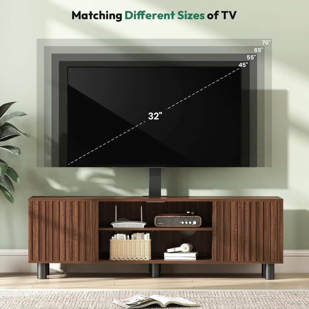 Fluted TV Stand for 65 70 75 Inch TV, Entertainment Center with Storage, Media Console Table for Living Room, Walnut