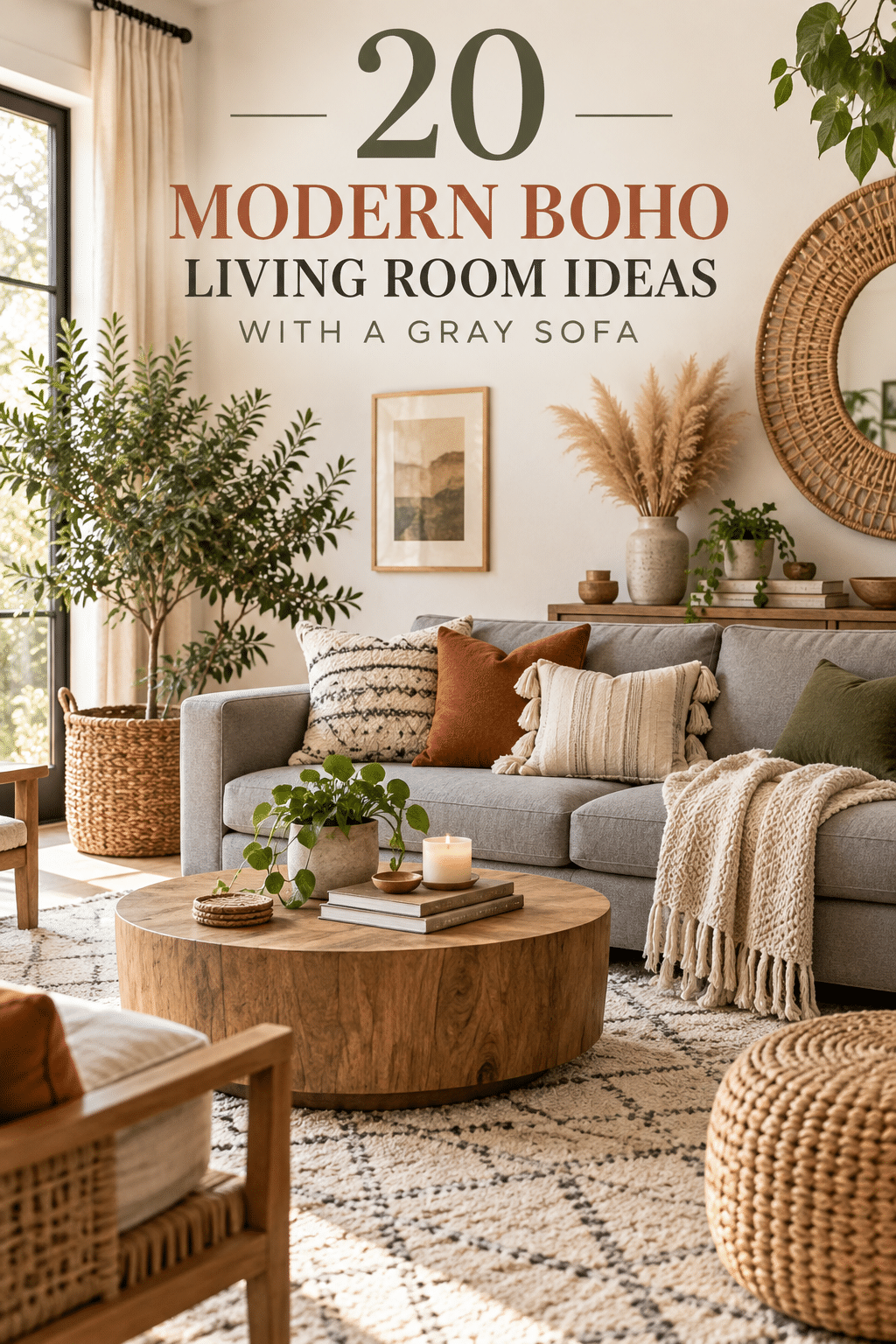 Read more about the article 20 Modern Boho Living Room Ideas With a Gray Sofa