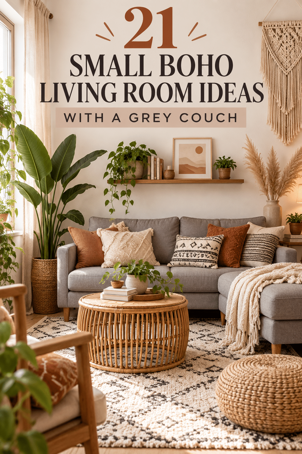 Read more about the article 21 Small Boho Living Room Ideas With a Grey Couch