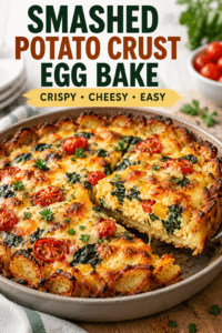 Read more about the article Smashed Potato Crust Egg Bake Recipe – Crispy & Cheesy