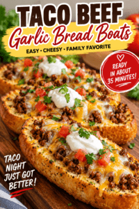 Read more about the article Taco Beef Garlic Bread Boats Recipe – Easy & Cheesy