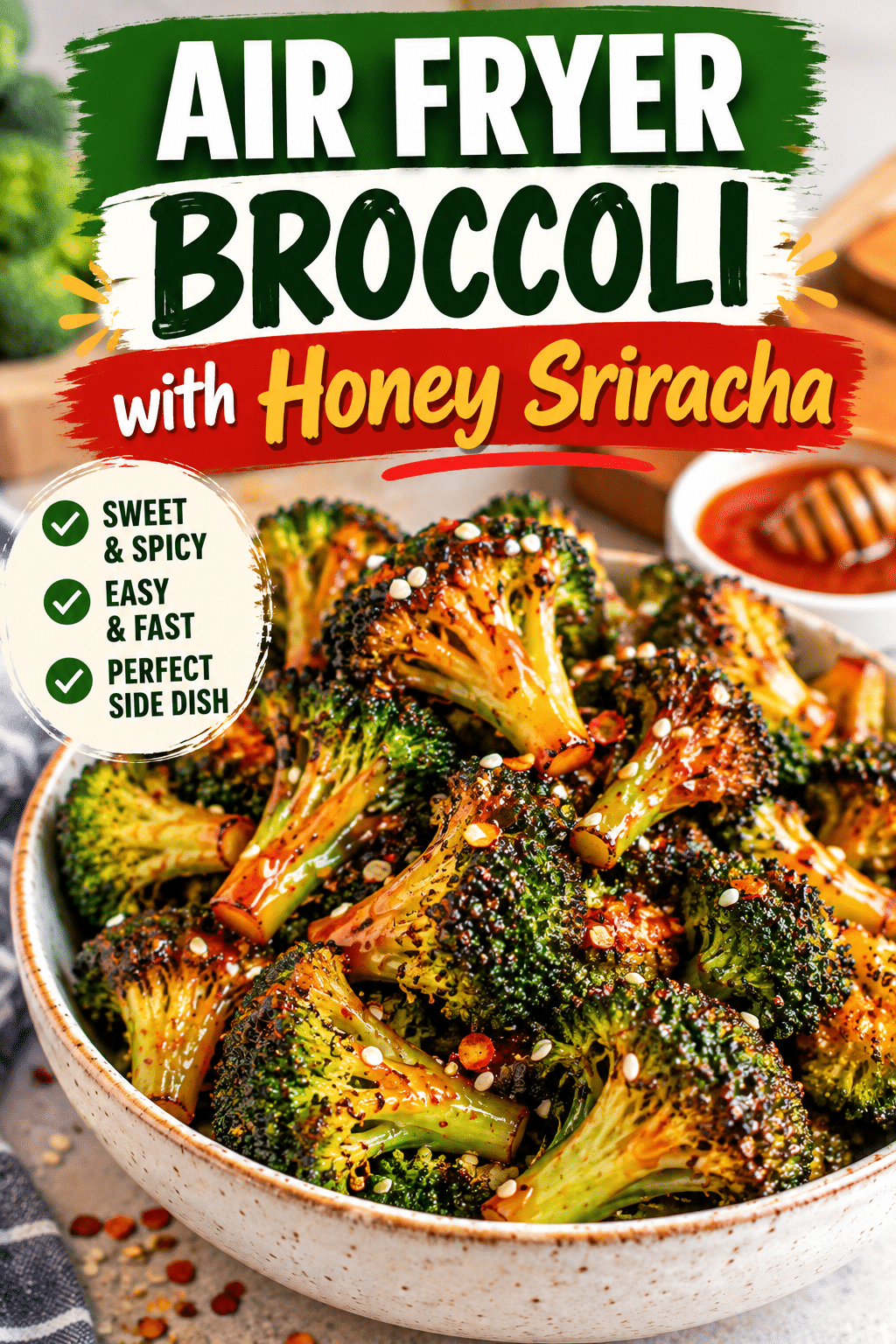 Read more about the article Air Fryer Broccoli with Honey Sriracha – Easy