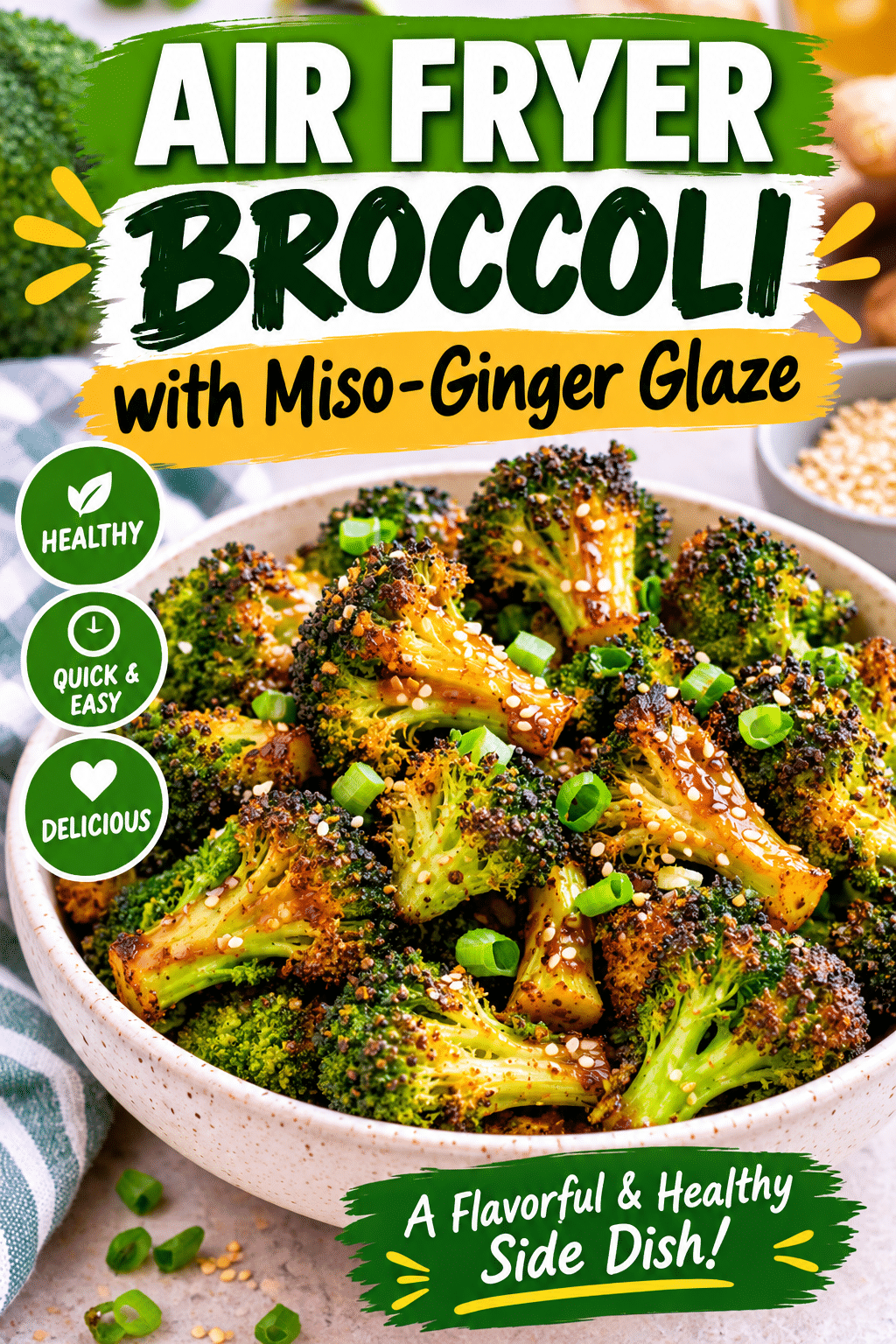 Read more about the article Air Fryer Broccoli with Miso Ginger Glaze – Easy