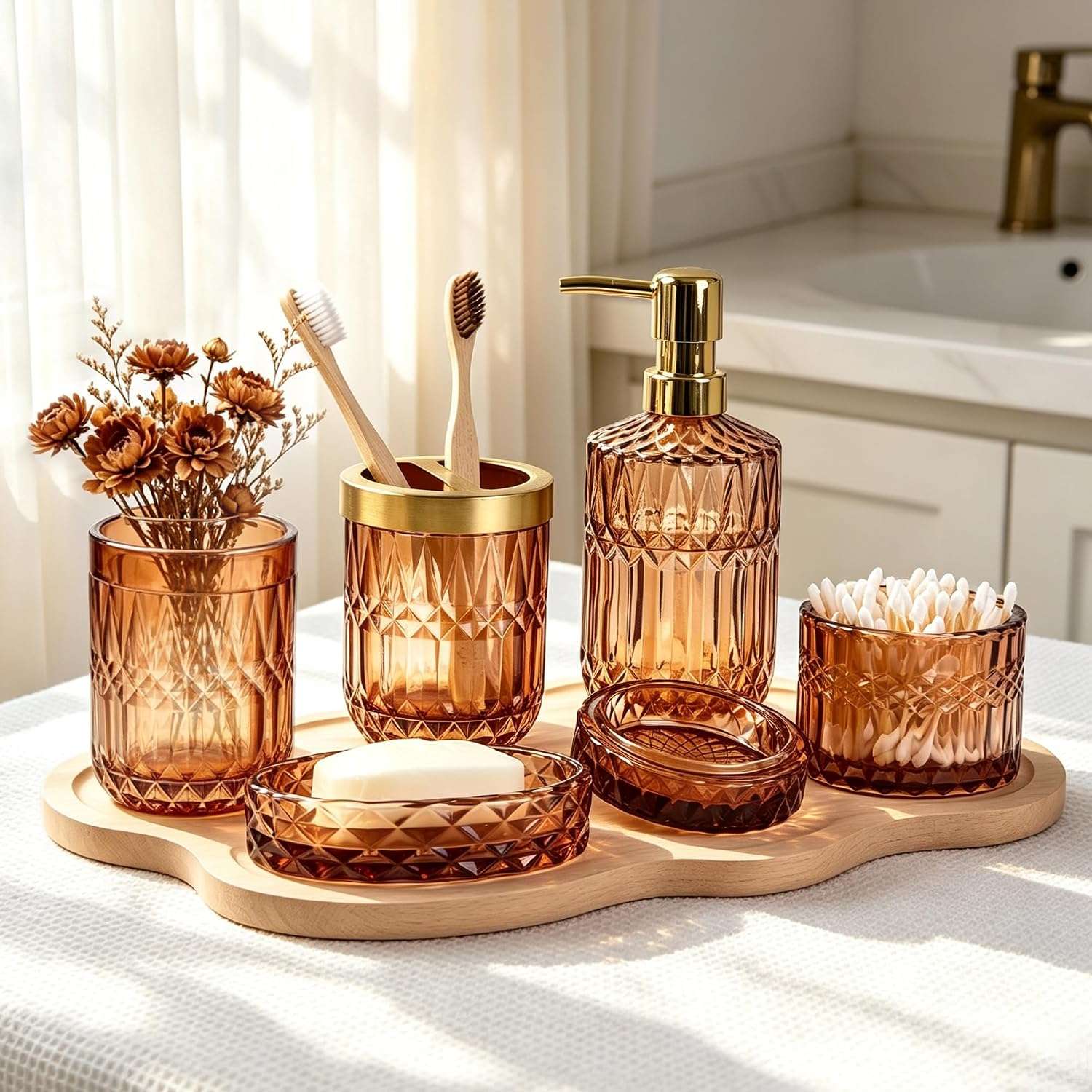 Amber Storage Bottles bathroom shelf decor