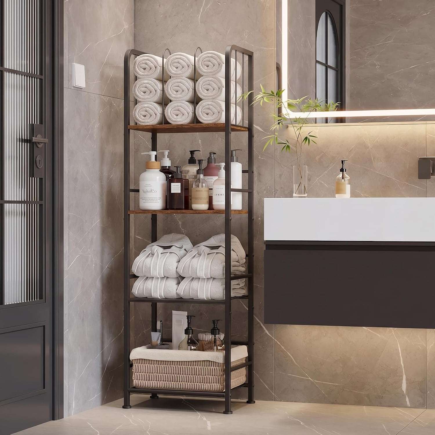 Freestanding Towel Rack for rental bathroom decor