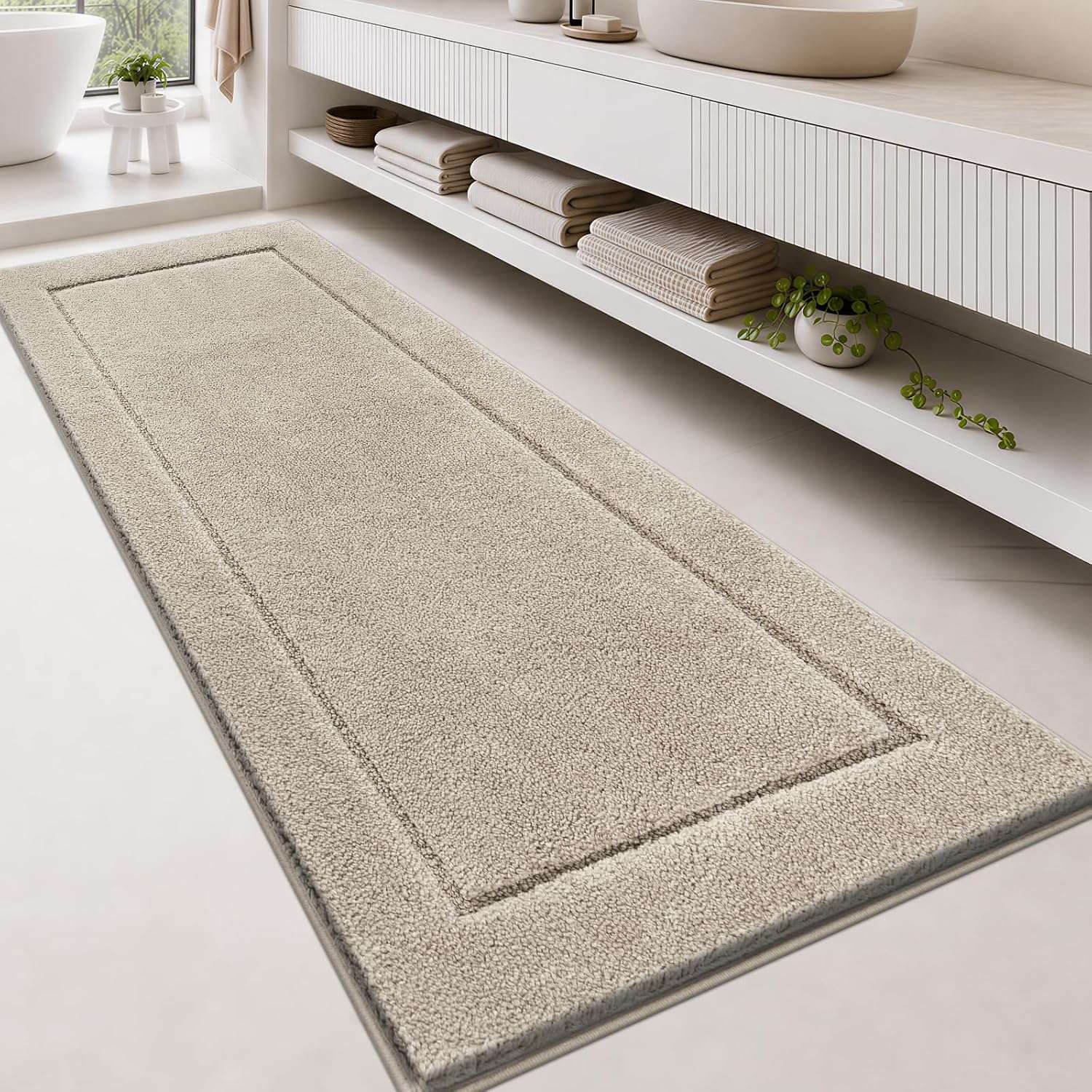 Machine Washable Rug for rental bathroom decor