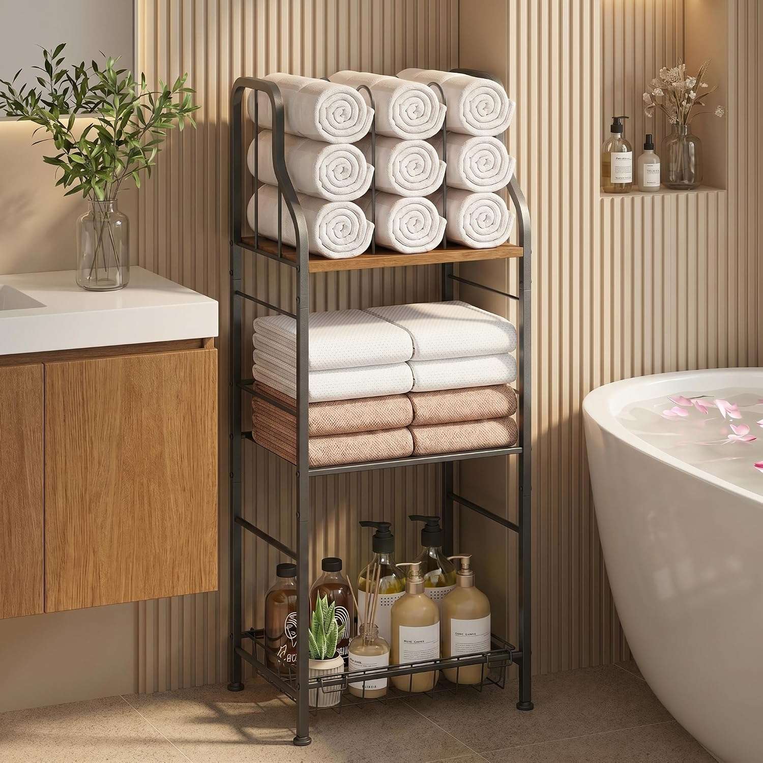 Rolled Towel Stacks bathroom shelf decor