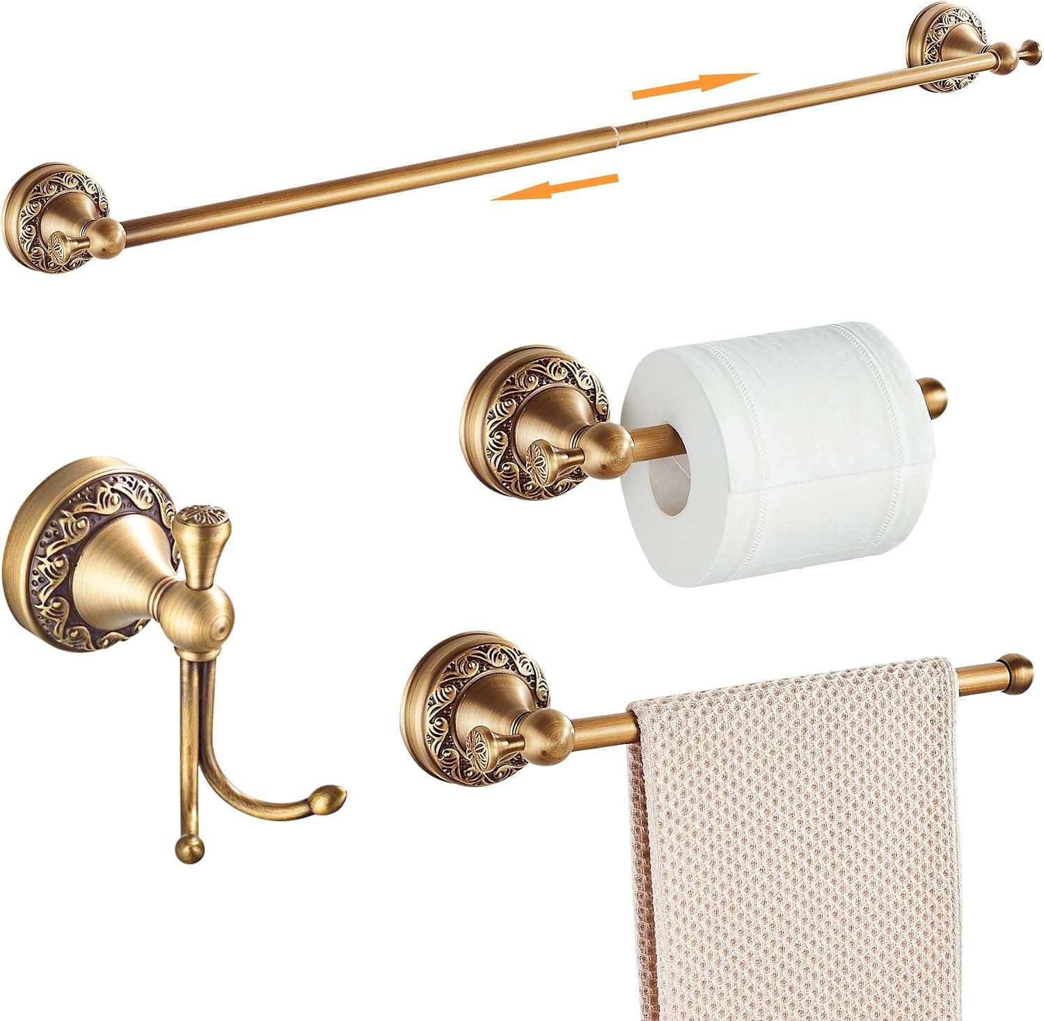 Warm bronze bathroom hooks and towel hardware