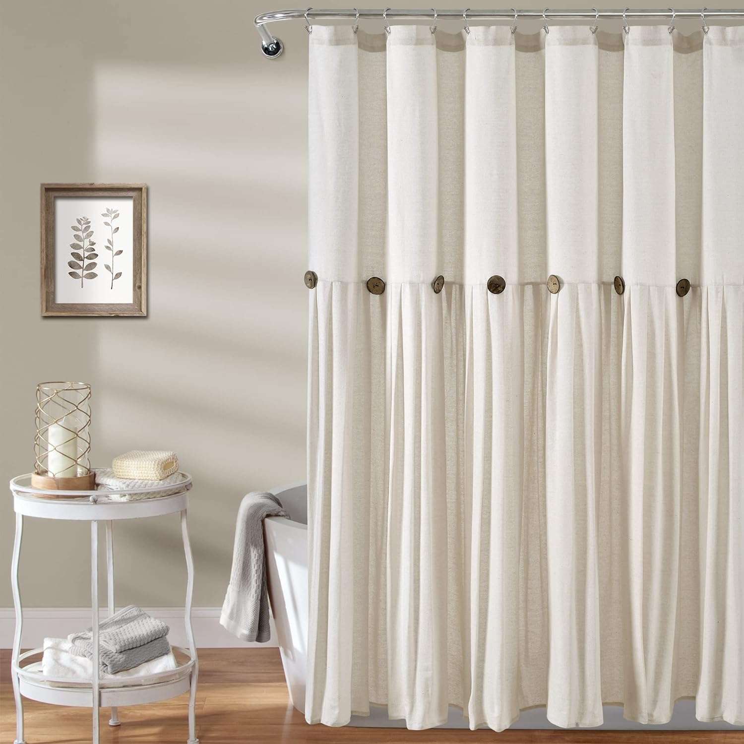 White Linen Shower Curtain coastal bathroom decor